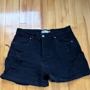 Refuge Black Distressed Jean Shorts